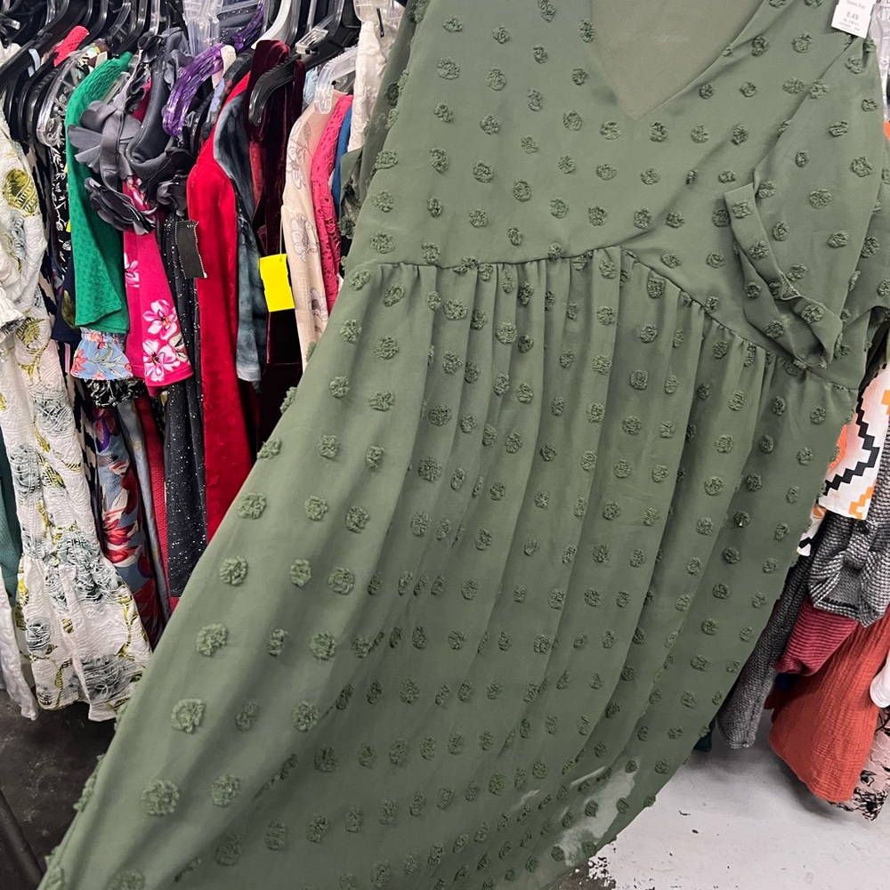 Hbeyyto Olive Textured Knee Length Dress Size 2X